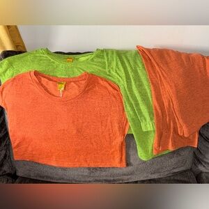 (BUNDLE) Daisy 2-Piece Bright Knit Tops XL Green & Orange Lightweight Stretch